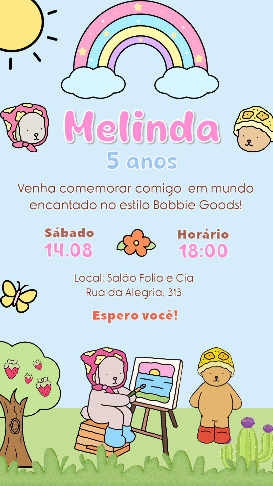 Convite Aniversário Bobbie Goods com Ursinhos para Editar Online Convite Aniversário Bobbie Goods com Ursinhos para Editar Online