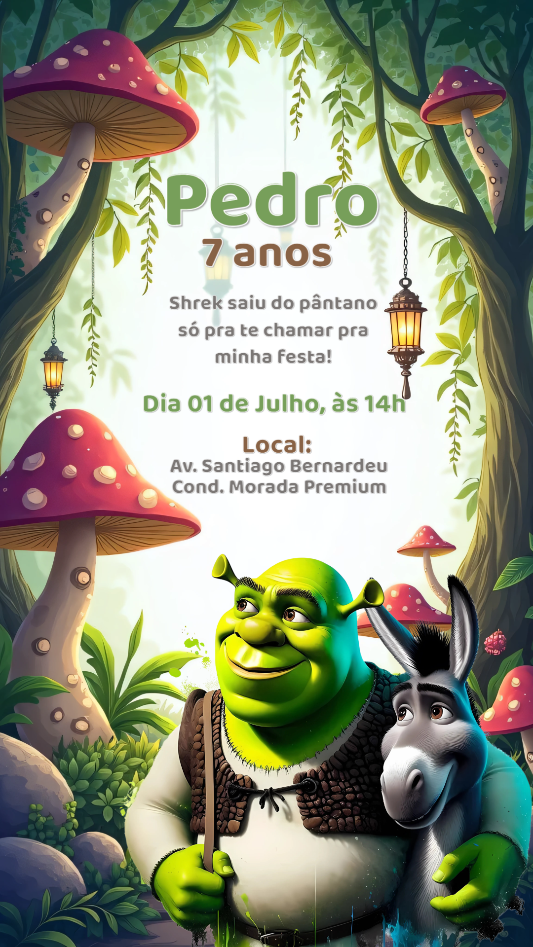 Convite de Aniversário Shrek com Personagens para Editar Online Convite de Aniversário Shrek com Personagens para Editar Online