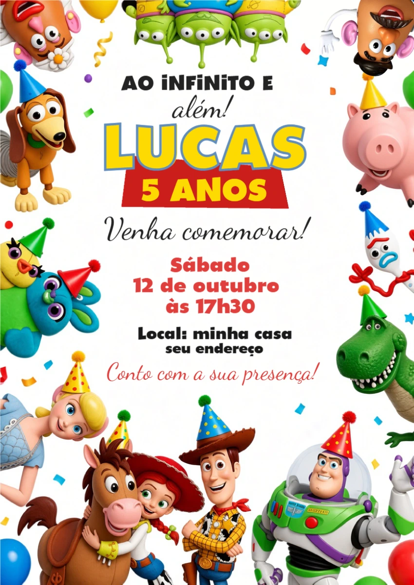 Convite de Aniversário Toy Story Editável para Festa Infantil Convite de Aniversário Toy Story Editável para Festa Infantil