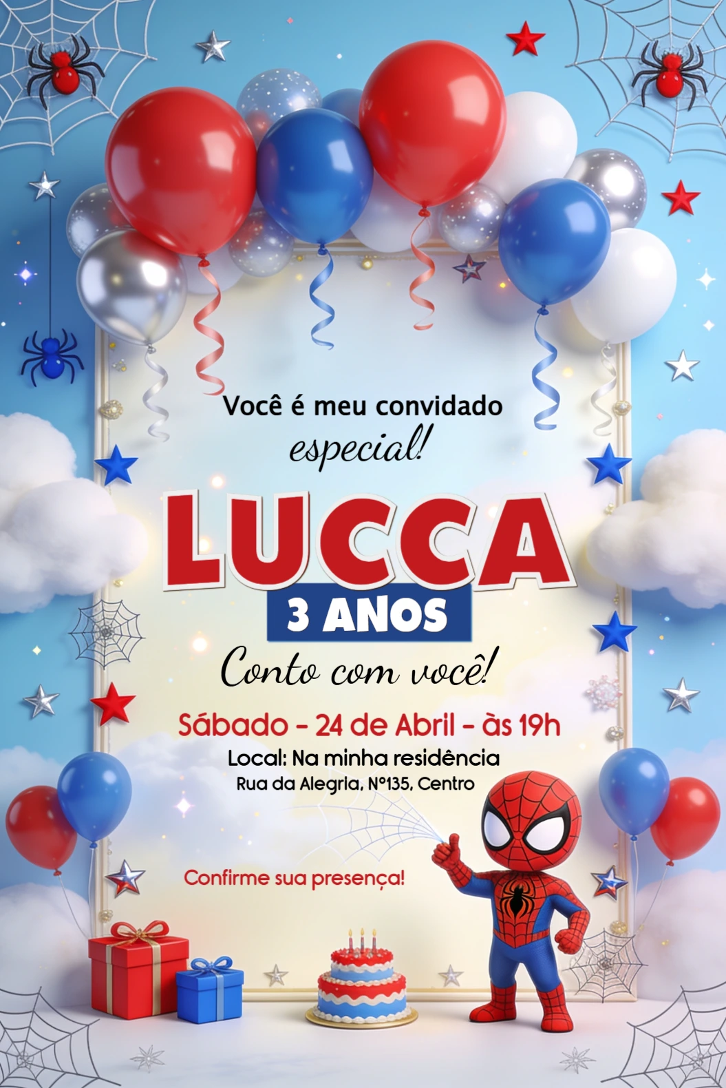 Convite de Aniversário Homem-Aranha: Modelo Digital Editável Convite de Aniversário Homem-Aranha: Modelo Digital Editável