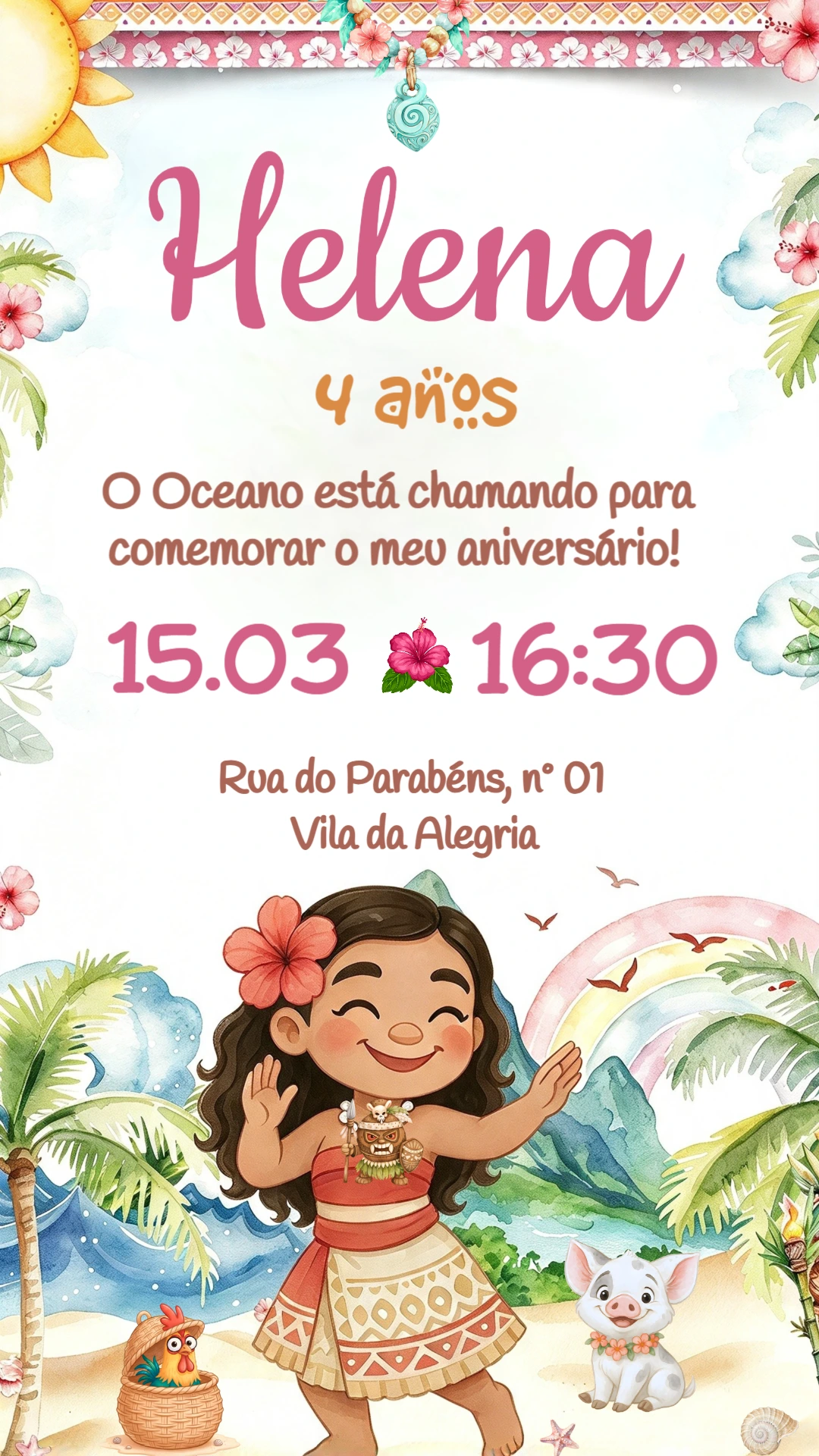 Convite de Aniversário Moana Editável para Festa Infantil Convite de Aniversário Moana Editável para Festa Infantil