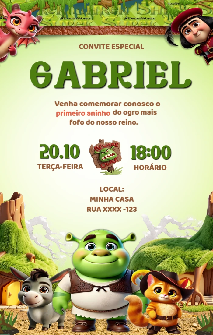 Convite de Aniversário Shrek Baby Editável para Enviar Convite de Aniversário Shrek Baby Editável para Enviar