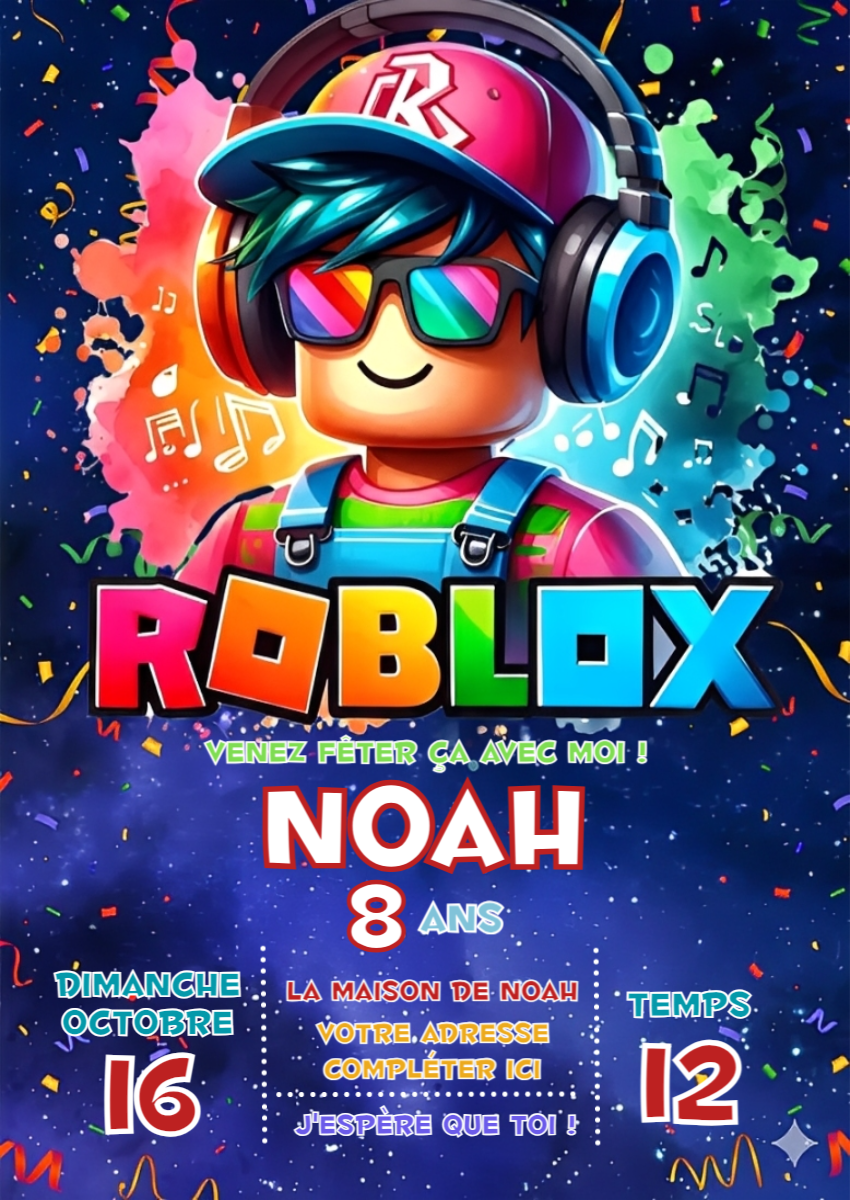 Invitation Anniversaire Roblox Personnage à Modifier en Ligne Invitation Anniversaire Roblox Personnage à Modifier en Ligne