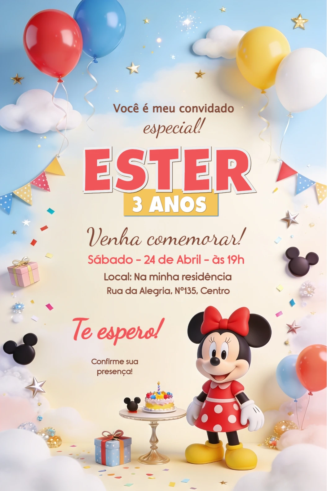 Convite de Aniversário Minnie Vermelha Editável Online Convite de Aniversário Minnie Vermelha Editável Online