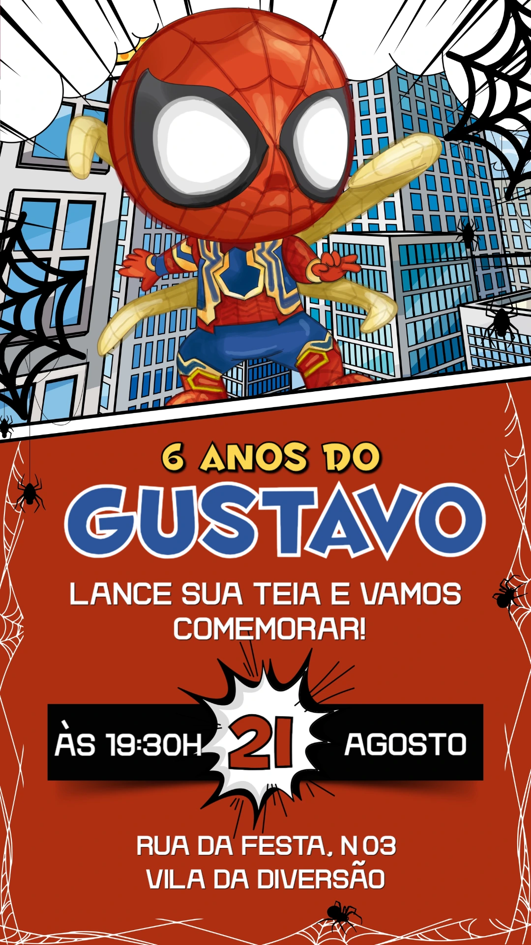 Convite de Aniversário Homem-Aranha Baby Editável para Festa Convite de Aniversário Homem-Aranha Baby Editável para Festa