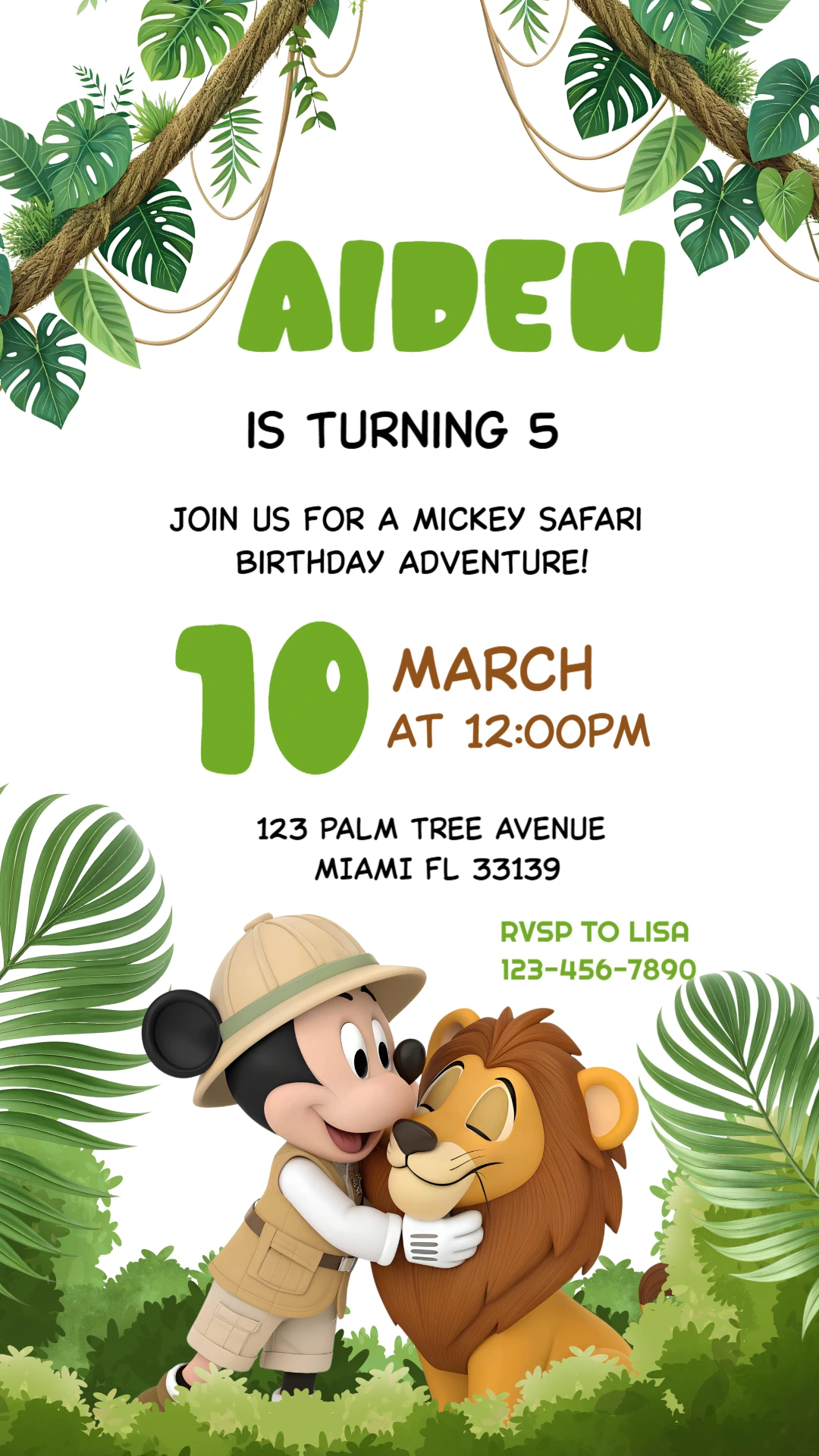 Editable Mickey Safari Birthday Invitation Template Editable Mickey Safari Birthday Invitation Template