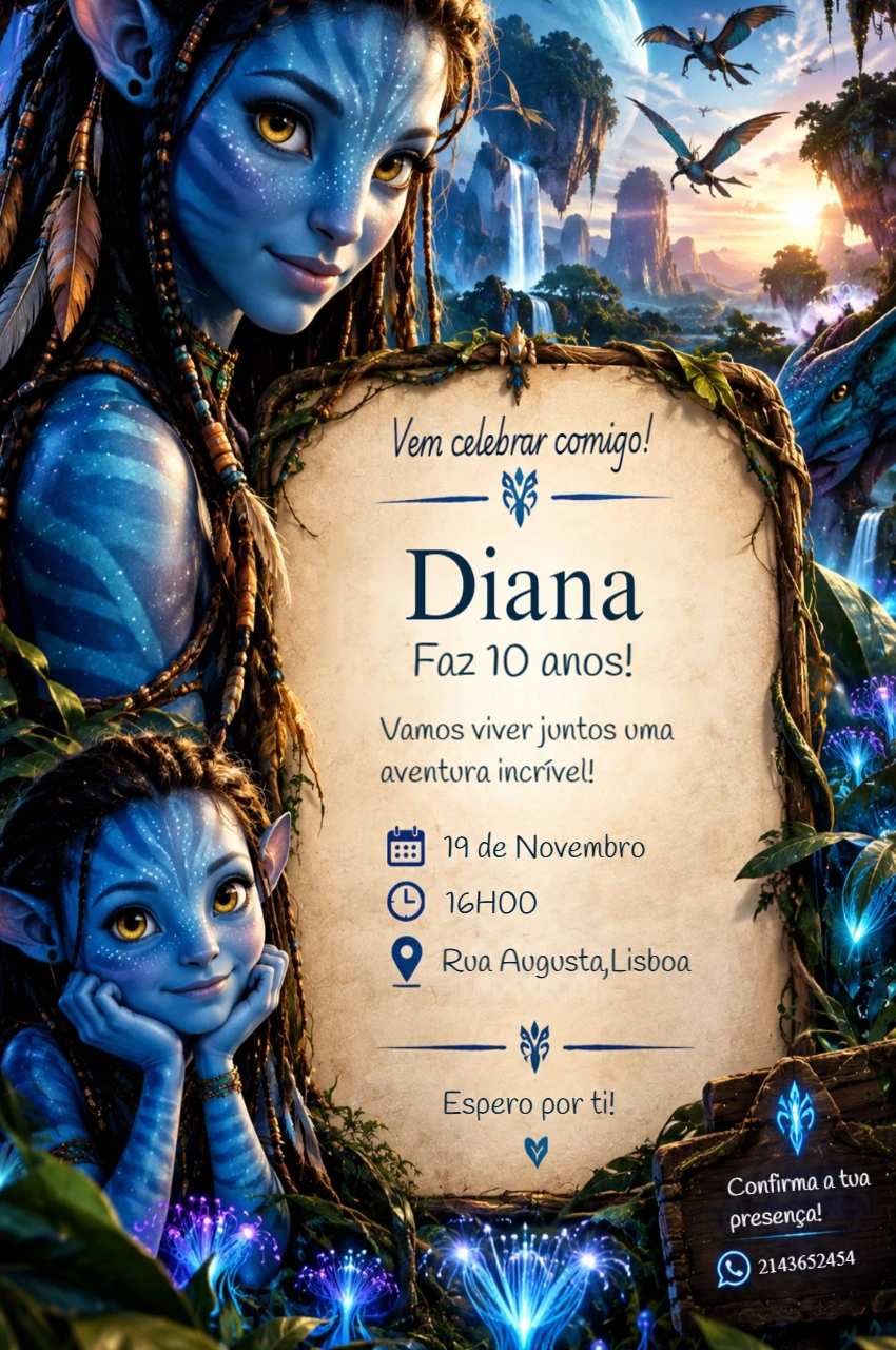 Convite de Aniversário Avatar Pandora | Modelo Digital Editável Convite de Aniversário Avatar Pandora | Modelo Digital Editável