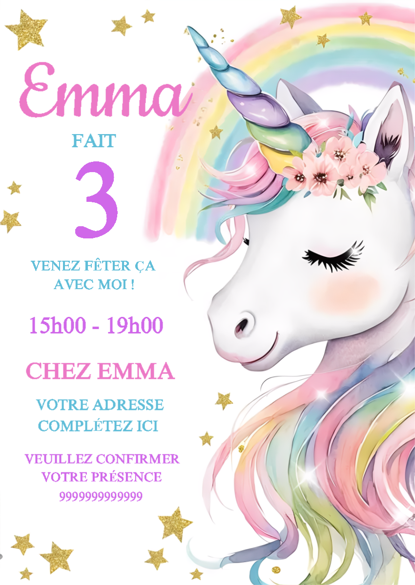 Invitation Anniversaire Licorne à Modifier en Ligne Invitation Anniversaire Licorne à Modifier en Ligne