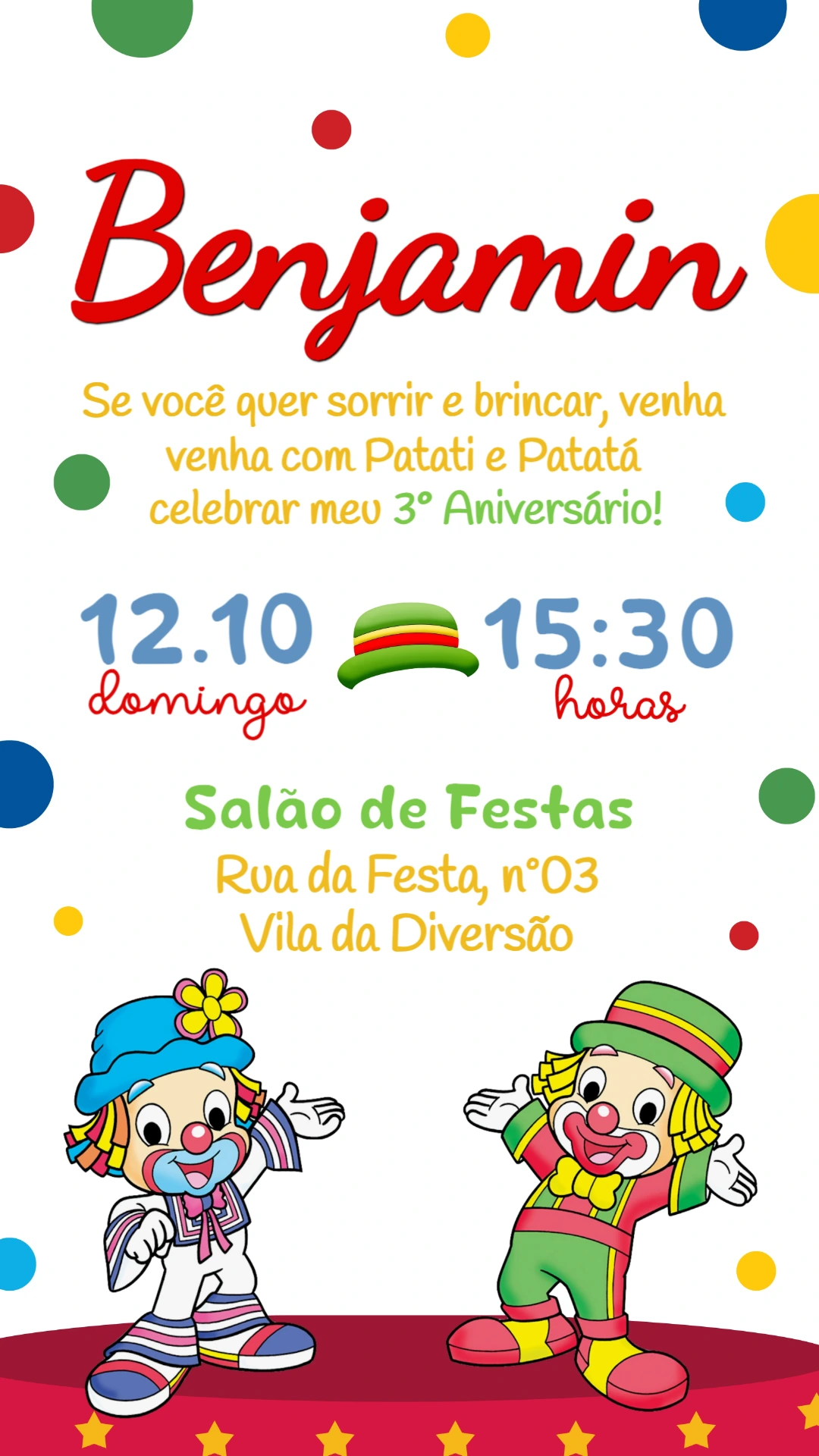 Convite de Aniversário Patati Patatá para Editar Online Convite de Aniversário Patati Patatá para Editar Online