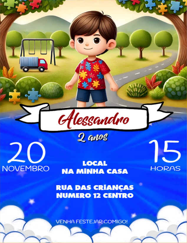 Convite Aniversário Autismo Menino para Editar Online