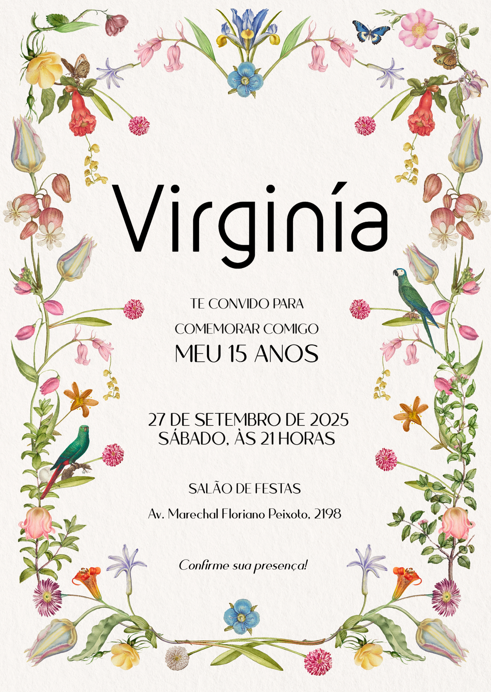 Convite 15 Anos Rústico com Flores Silvestres para Editar Convite 15 Anos Rústico com Flores Silvestres para Editar