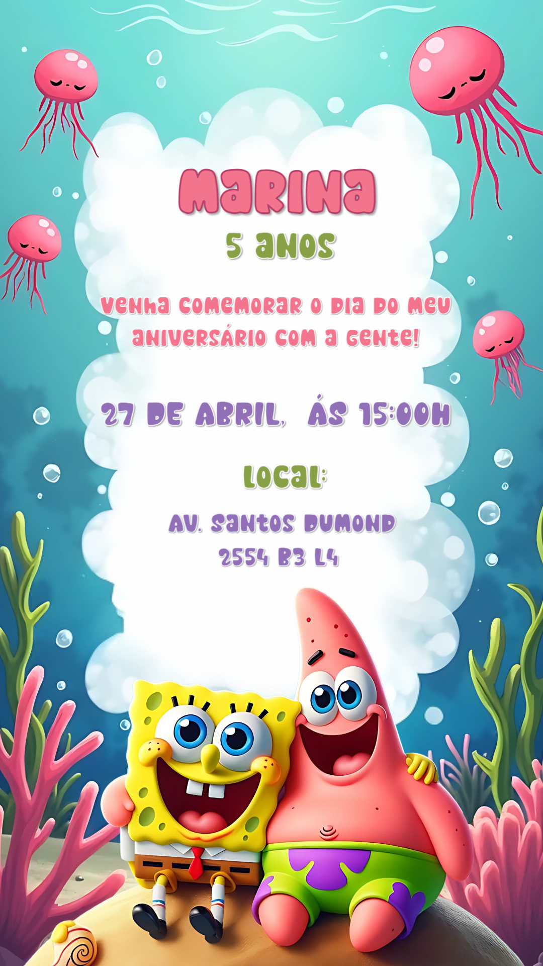 Convite de Aniversário Bob Esponja para Editar Online Convite de Aniversário Bob Esponja para Editar Online