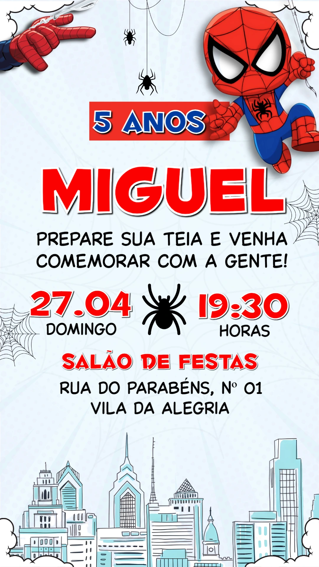 Convite de Aniversário Homem-Aranha Baby Modelo Editável Convite de Aniversário Homem-Aranha Baby Modelo Editável