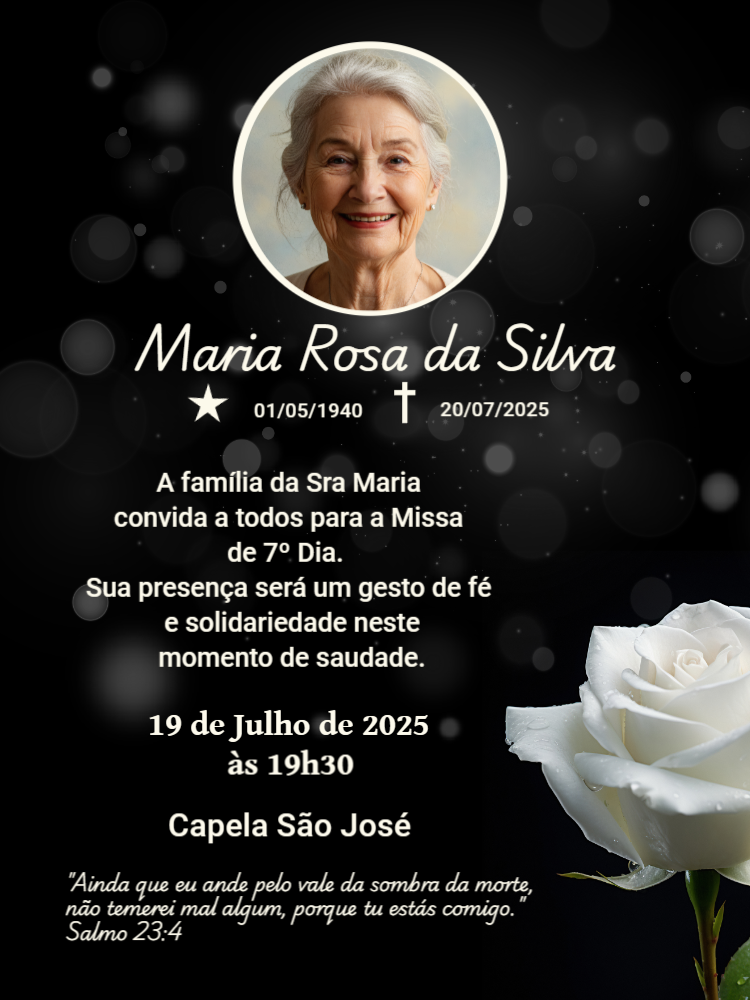 Convite Missa de 7º Dia com Rosa Branca para Editar Online Convite Missa de 7º Dia com Rosa Branca para Editar Online