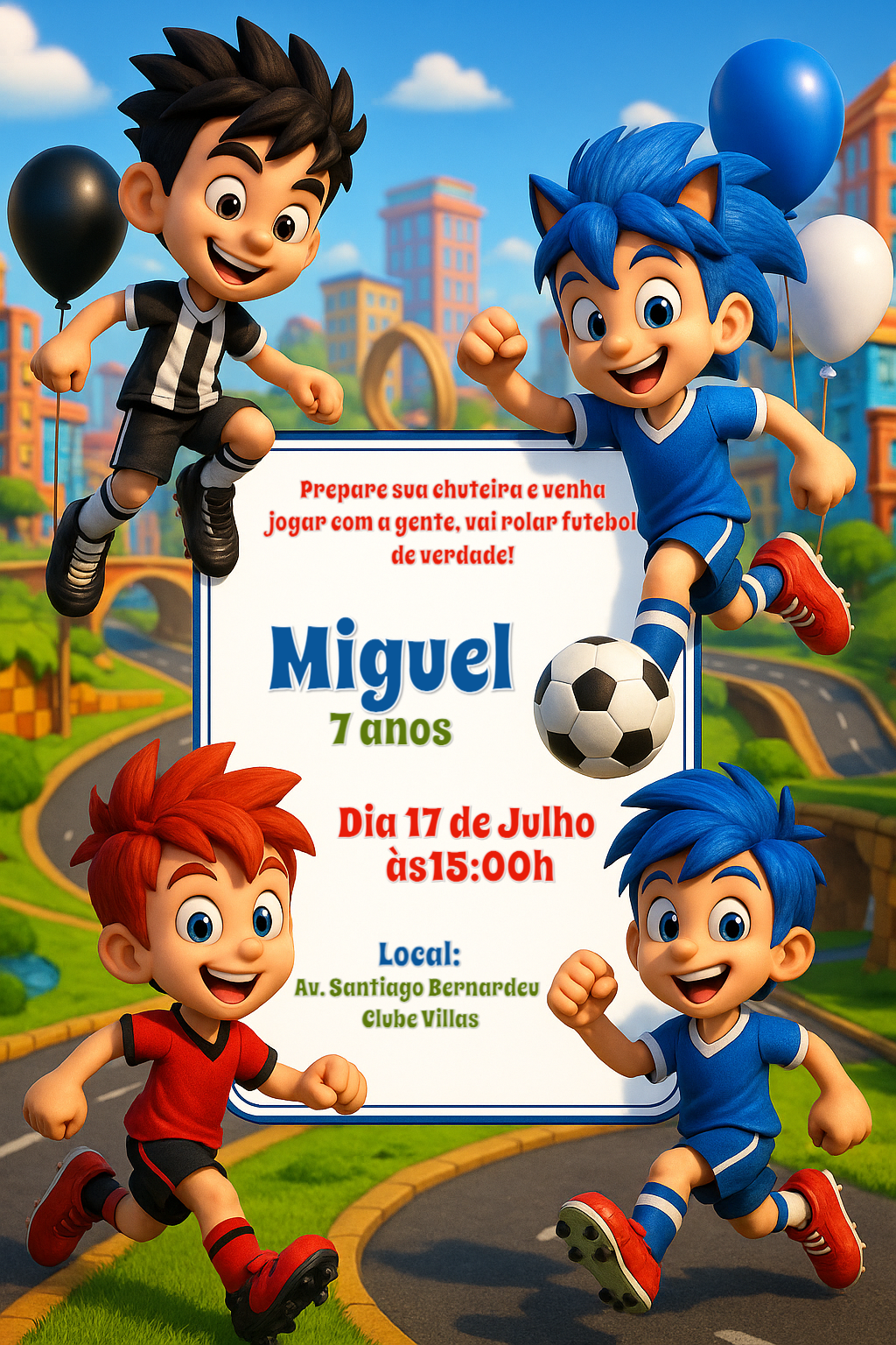 Convite Aniversário Futebol com Meninos Jogadores para Editar Convite Aniversário Futebol com Meninos Jogadores para Editar