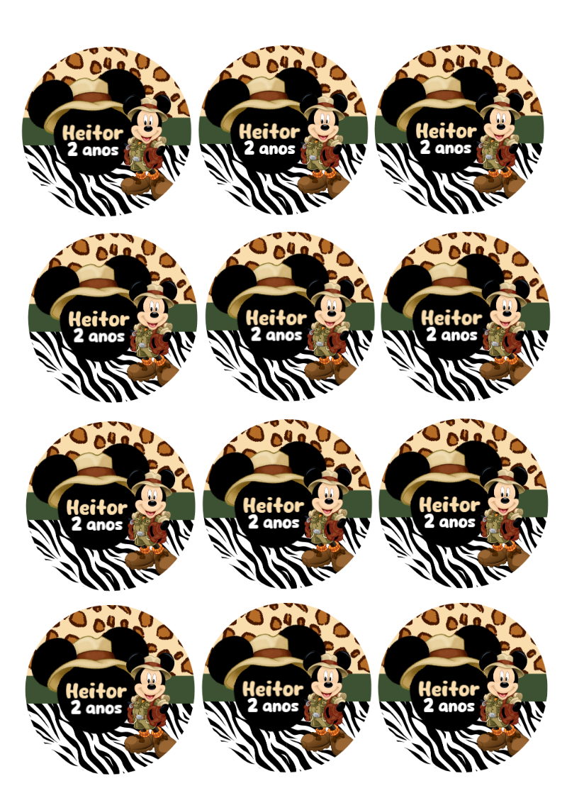 Adesivo Redondo Festa Mickey Safari para Editar e Imprimir Adesivo Redondo Festa Mickey Safari para Editar e Imprimir
