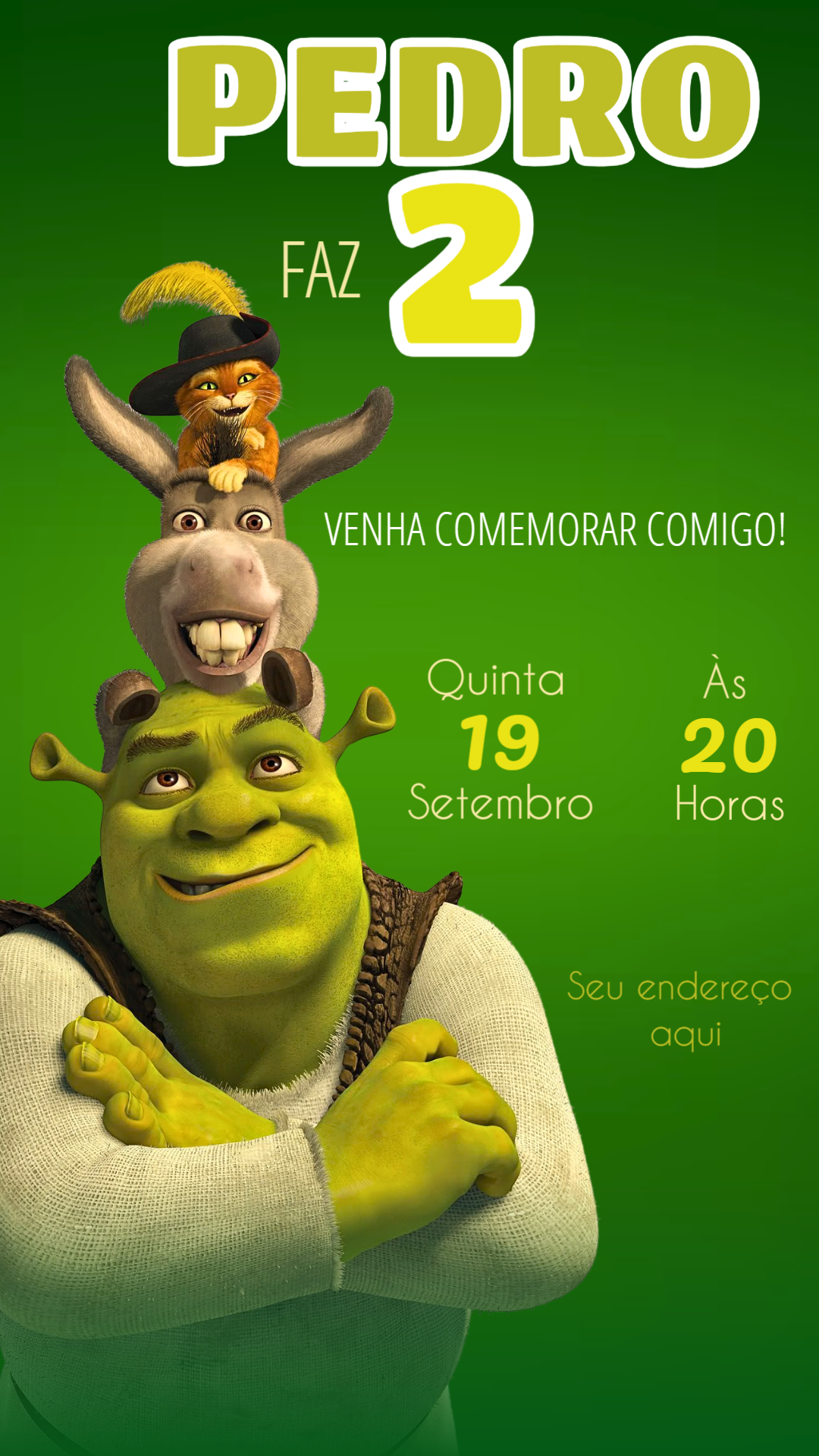 Convite de Aniversário Shrek com Personagens para Editar Online Convite de Aniversário Shrek com Personagens para Editar Online