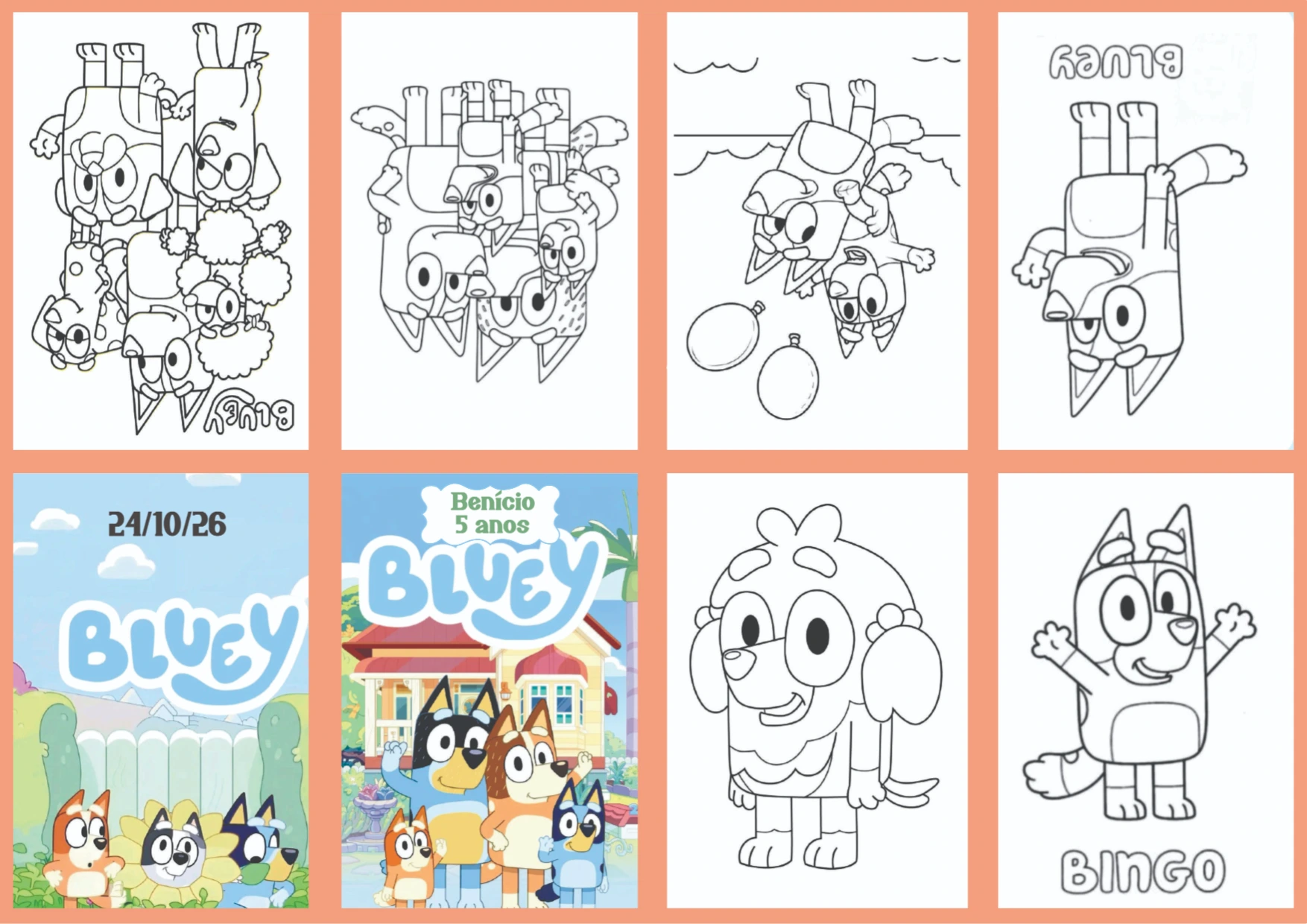Livrinho de Colorir Bluey e Bingo Editável para Festa Infantil Livrinho de Colorir Bluey e Bingo Editável para Festa Infantil