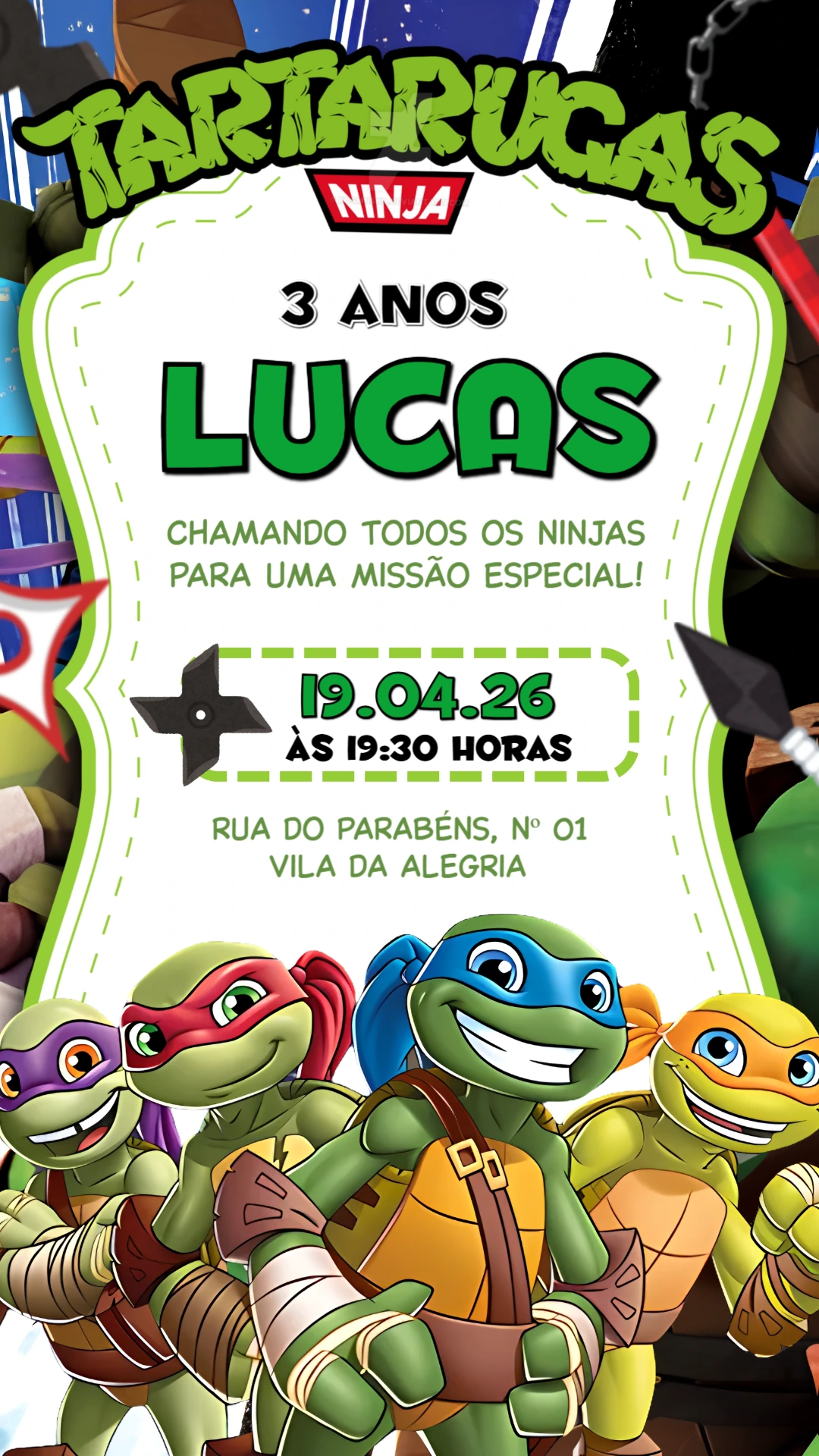 Convite de Aniversário Tartarugas Ninjas para Editar Online Convite de Aniversário Tartarugas Ninjas para Editar Online