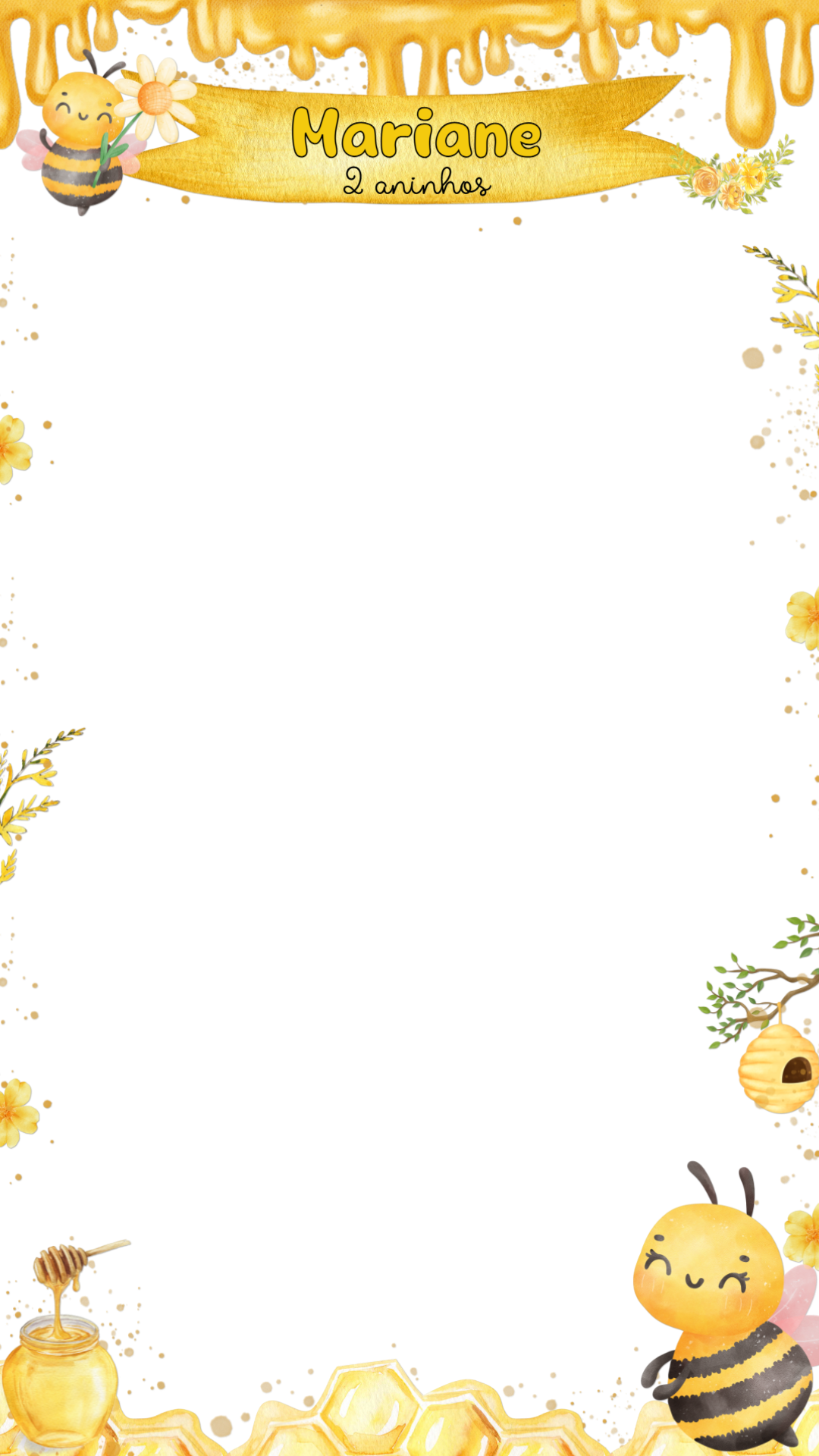Moldura de Aniversário Abelhinha para Stories para Editar Online Moldura de Aniversário Abelhinha para Stories para Editar Online