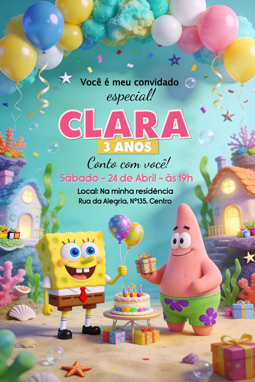 Convite de Aniversário Bob Esponja: Modelo Digital para Editar Convite de Aniversário Bob Esponja: Modelo Digital para Editar
