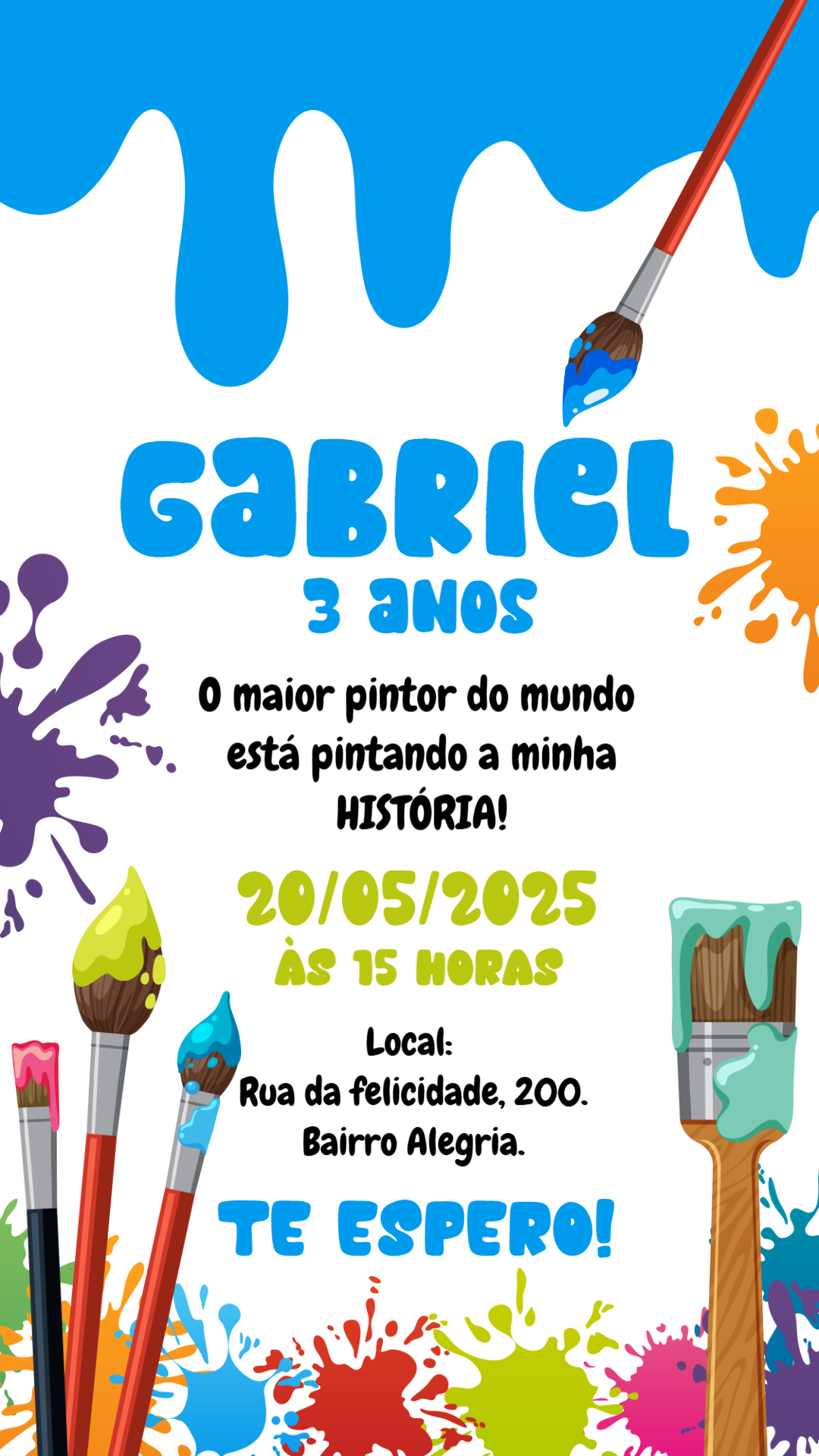 Convite Aniversário Pintando o Sete: Arte e Cores para Editar Convite Aniversário Pintando o Sete: Arte e Cores para Editar