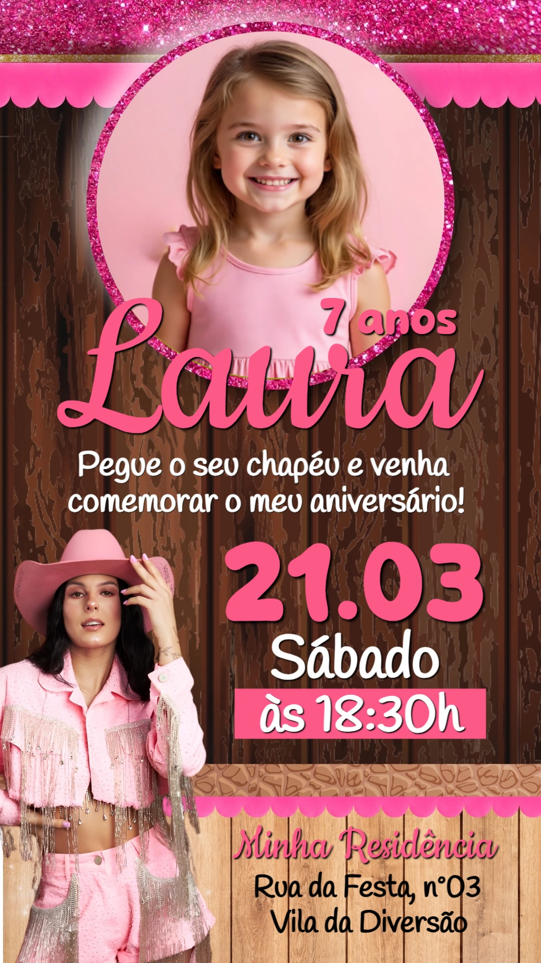 Convite Aniversário Boiadeira Ana Castela com Foto Editável Convite Aniversário Boiadeira Ana Castela com Foto Editável