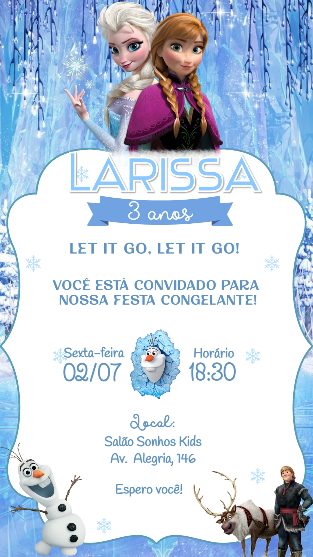 Convite de Aniversário Frozen: Modelo Digital Editável Convite de Aniversário Frozen: Modelo Digital Editável