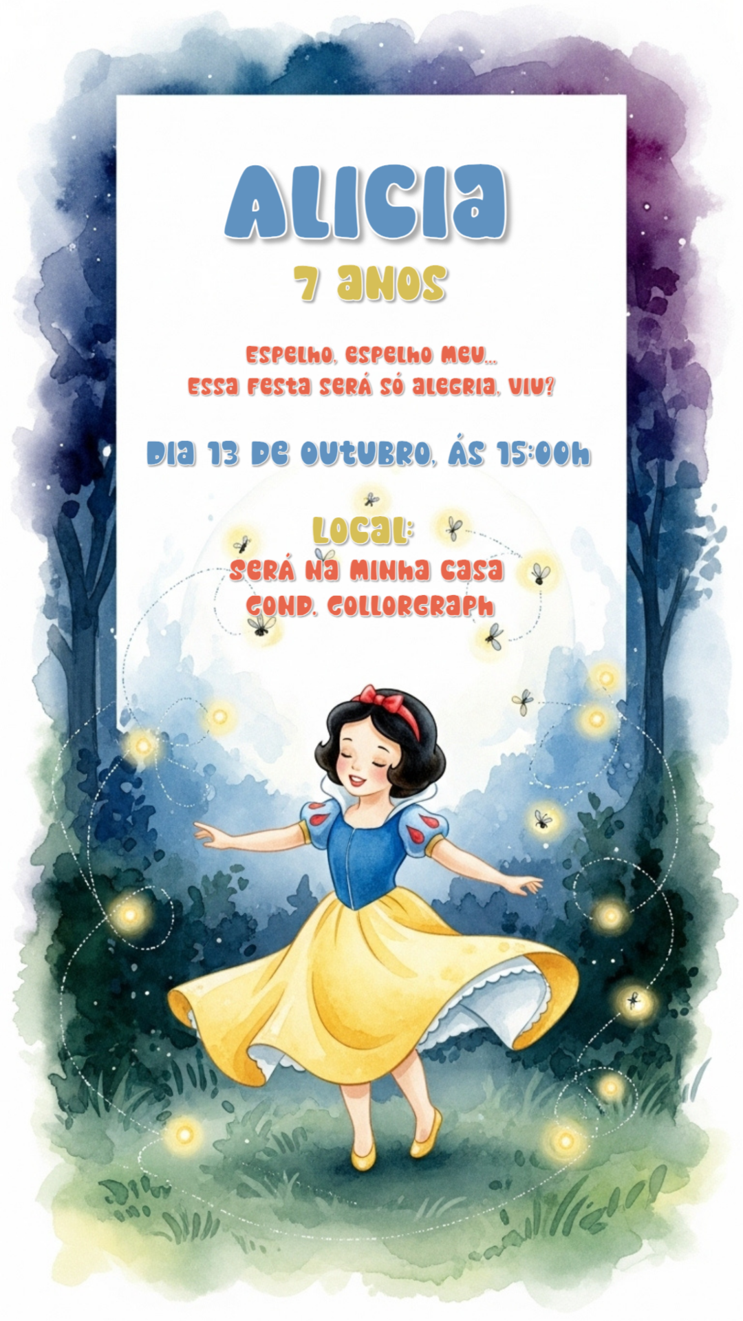 Convite de Aniversário Branca de Neve para Editar Online Convite de Aniversário Branca de Neve para Editar Online