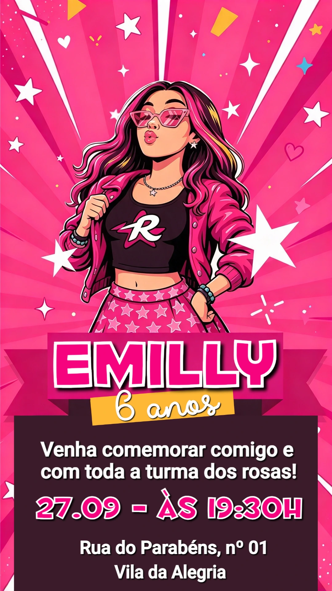 Convite de Aniversário Emilly Vick Rosa para Editar Online Convite de Aniversário Emilly Vick Rosa para Editar Online