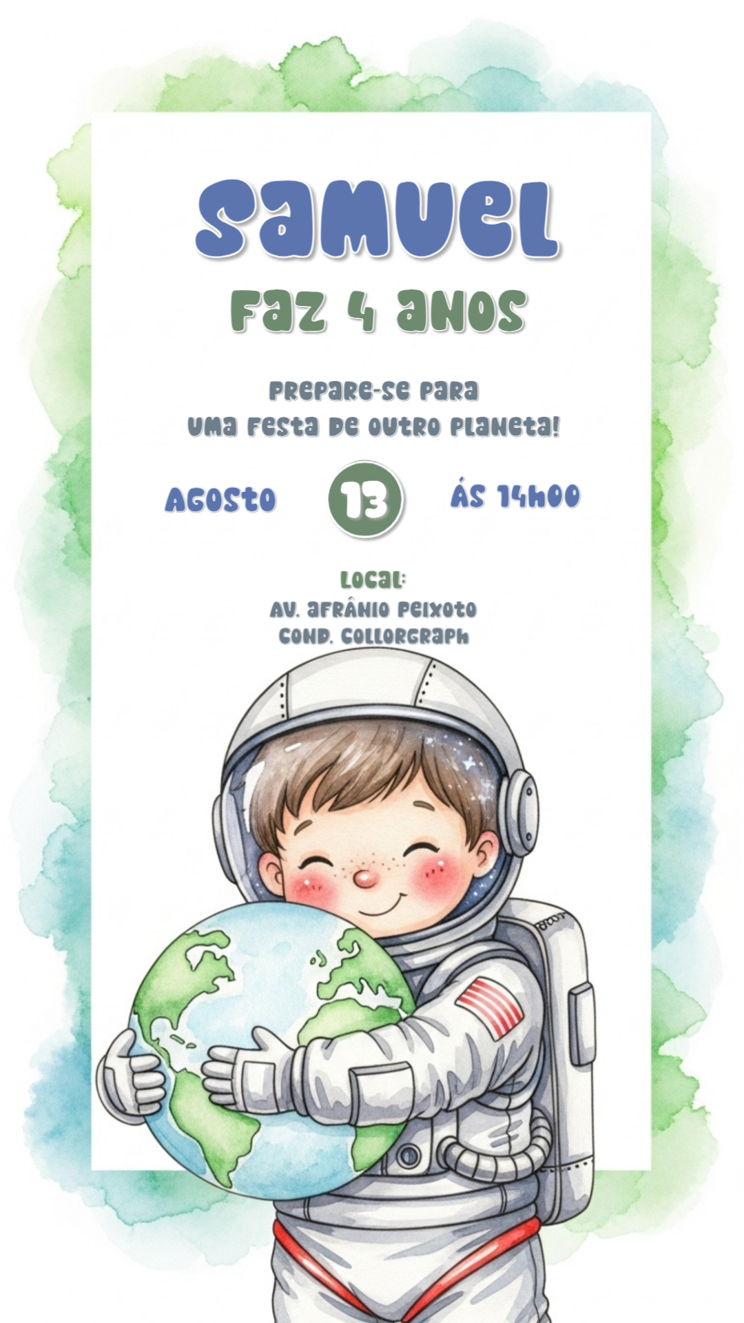 Convite de Aniversário Astronauta Fofo para Editar Online Convite de Aniversário Astronauta Fofo para Editar Online