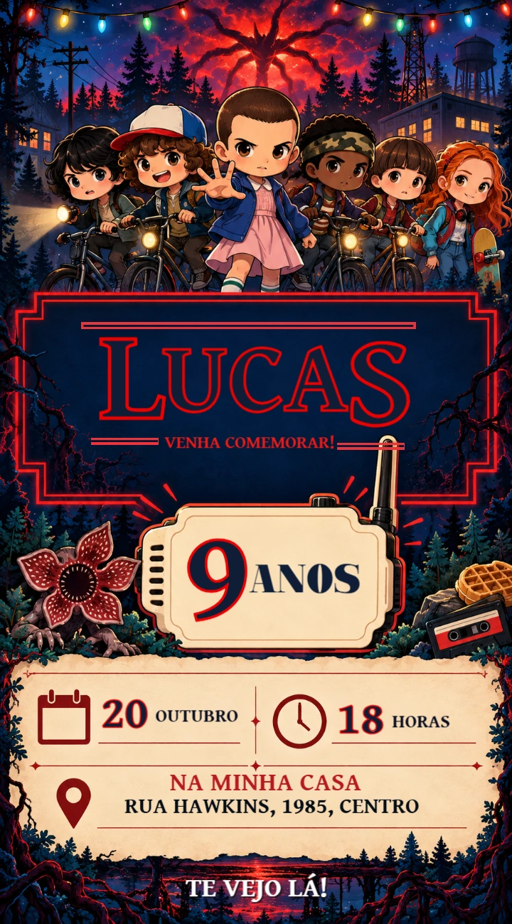 Convite de Aniversário Stranger Things Editável Convite de Aniversário Stranger Things Editável