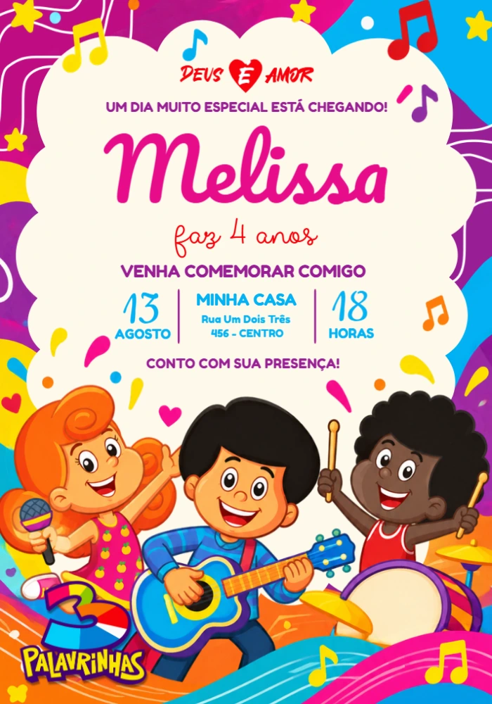 Convite de Aniversário 3 Palavrinhas para Editar Online Convite de Aniversário 3 Palavrinhas para Editar Online