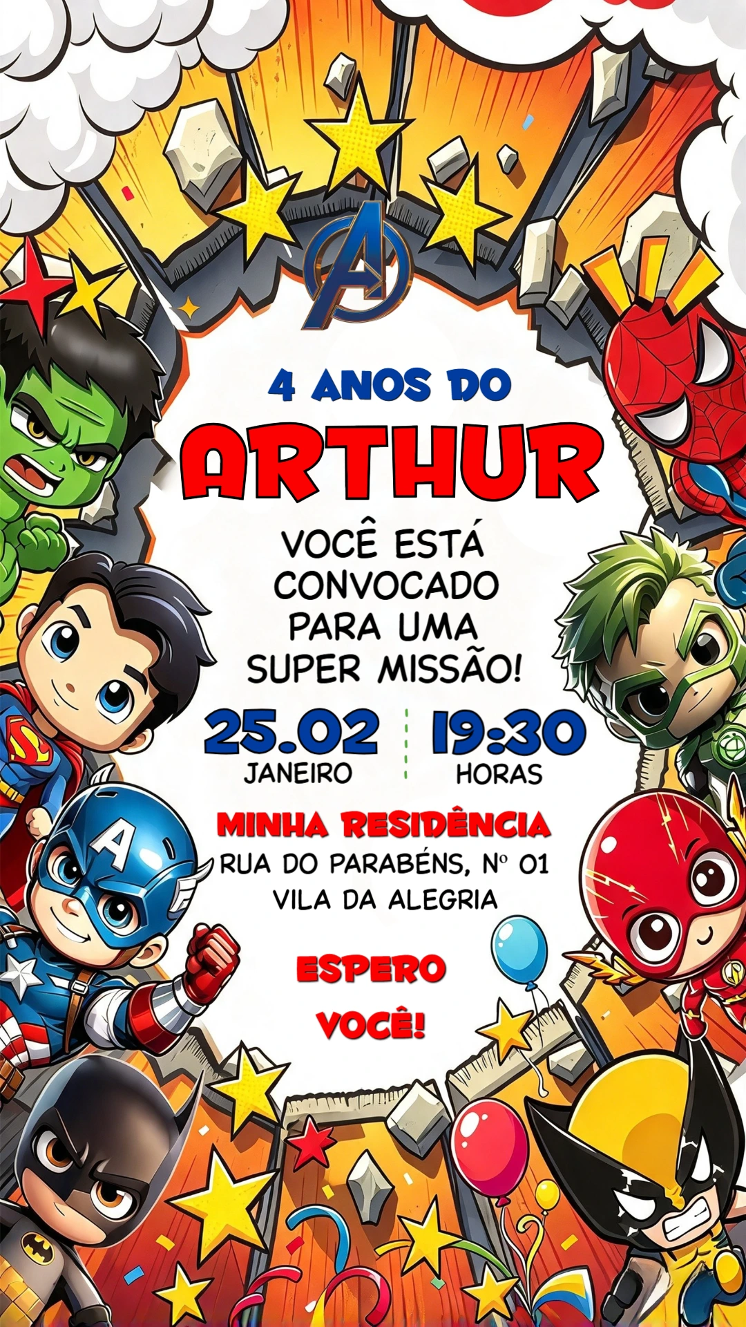 Convite de Aniversário Vingadores Baby e Heróis para Editar Convite de Aniversário Vingadores Baby e Heróis para Editar
