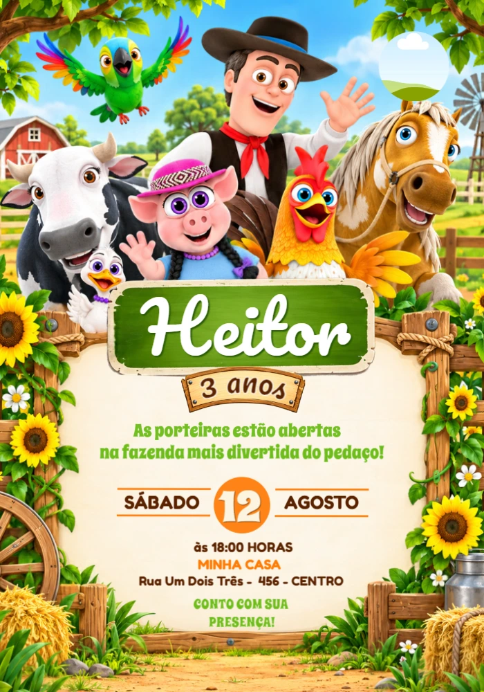 Convite de Aniversário A Fazenda do Zenon Editável Convite de Aniversário A Fazenda do Zenon Editável