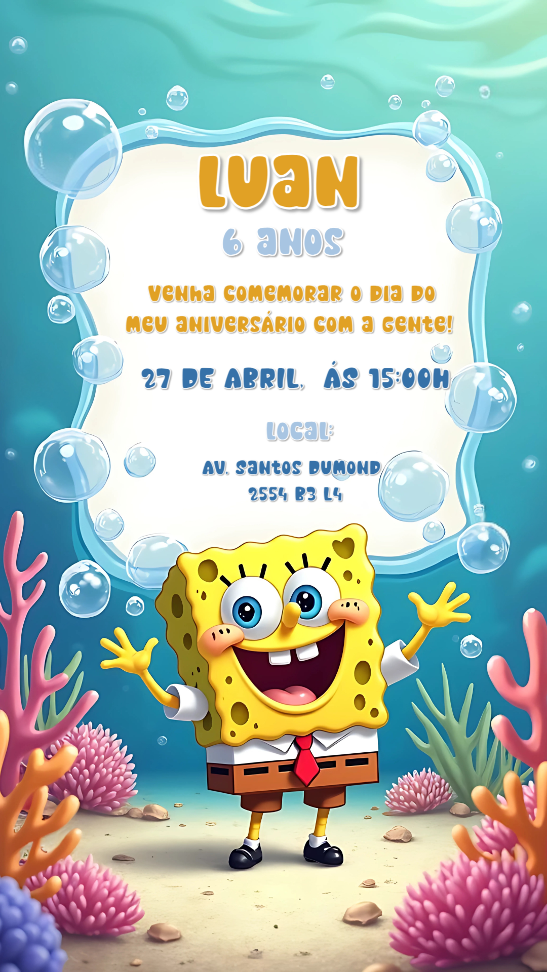 Convite Aniversário Bob Esponja para Editar Online Convite Aniversário Bob Esponja para Editar Online