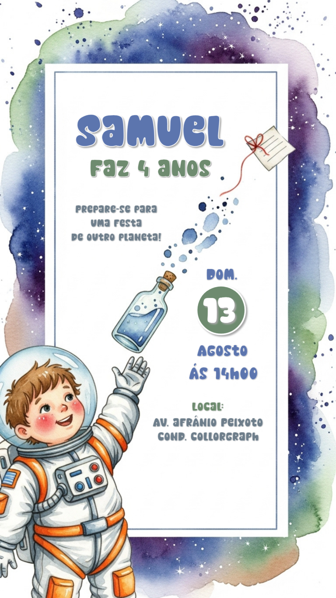 Convite de Aniversário Astronauta no Espaço para Editar Online Convite de Aniversário Astronauta no Espaço para Editar Online