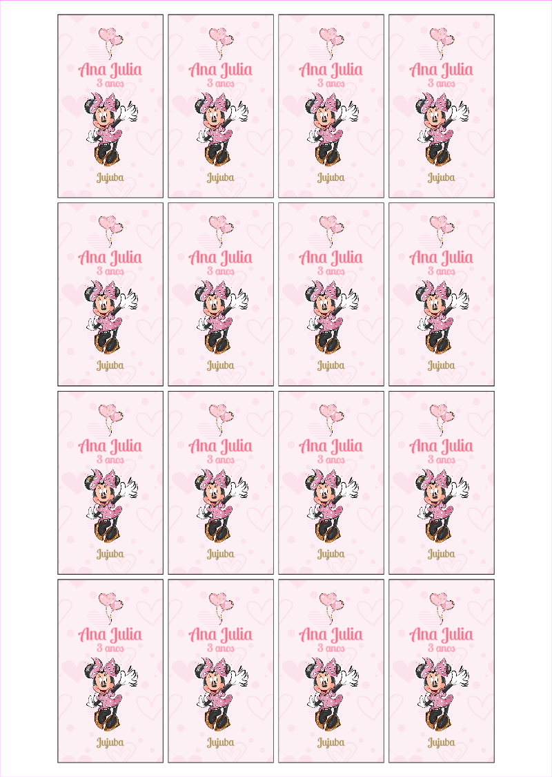 Adesivo para Tubete Minnie Rosa Editável para Festa Infantil