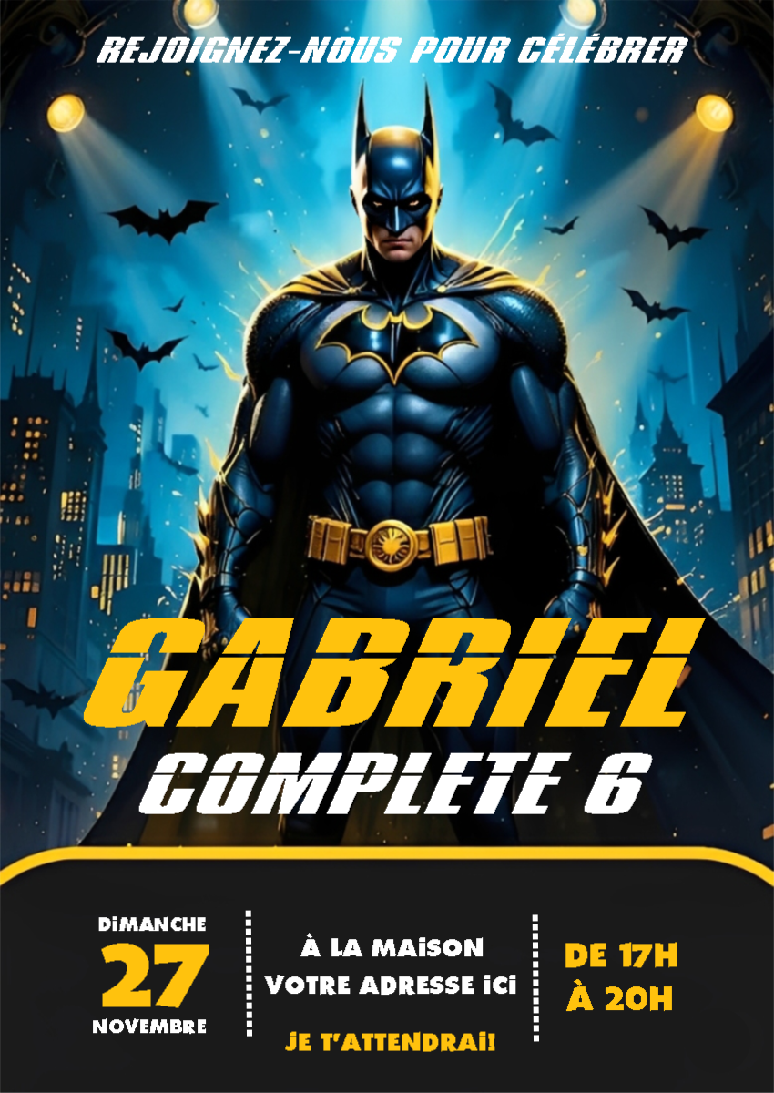 Invitation Anniversaire Batman à Personnaliser en Ligne