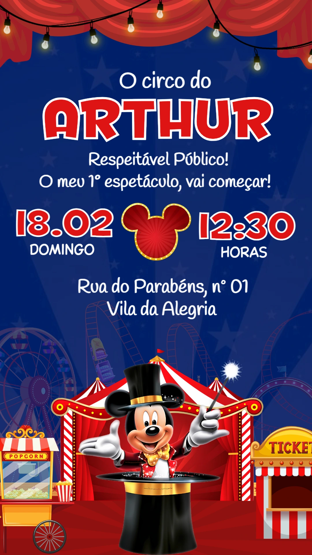 Convite de Aniversário Circo do Mickey Editável Online Convite de Aniversário Circo do Mickey Editável Online