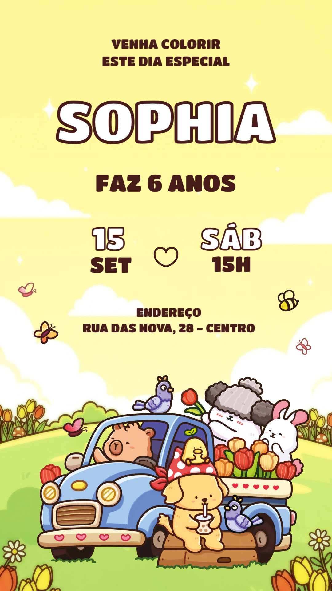 Convite de Aniversário Animais Fofos para Editar Online Convite de Aniversário Animais Fofos para Editar Online