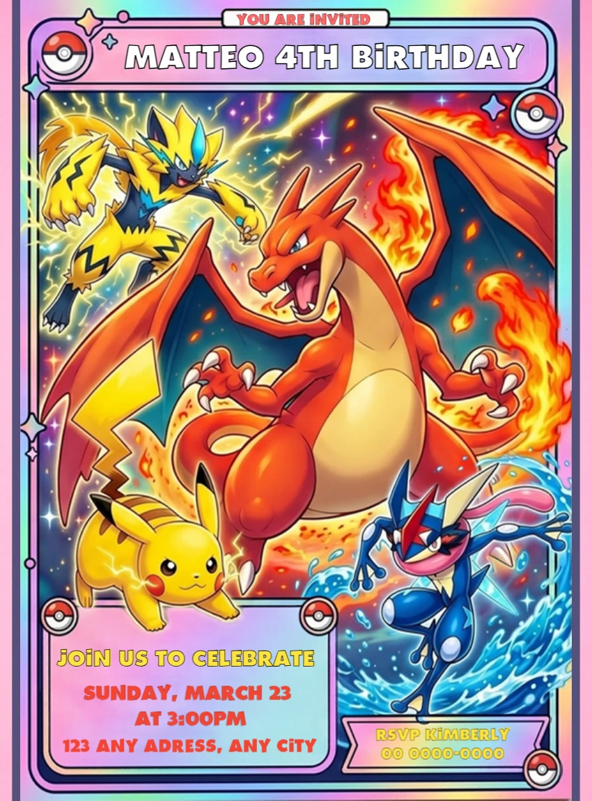Editable Pokémon Card Birthday Invitation Template Editable Pokémon Card Birthday Invitation Template