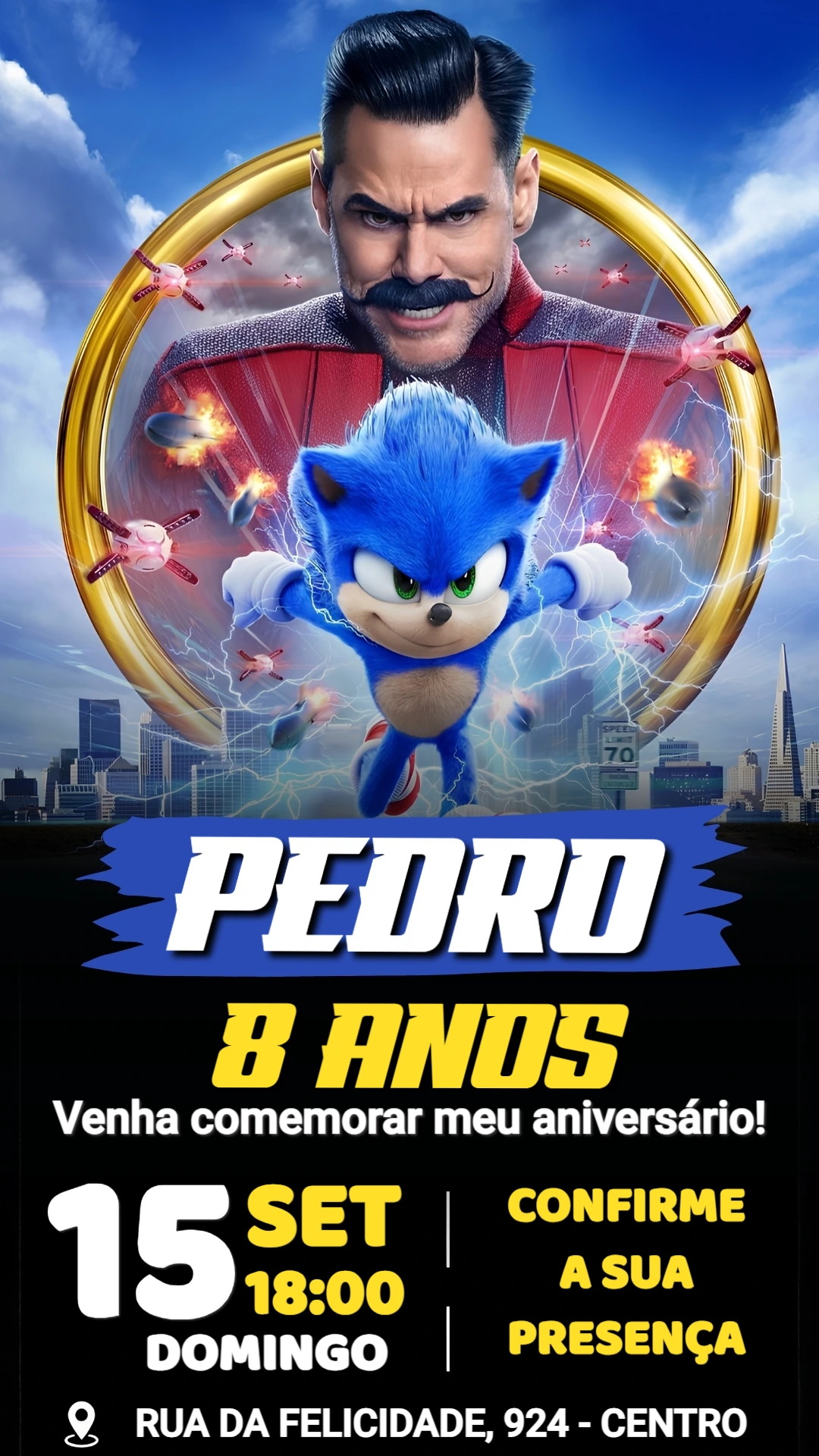 Convite de Aniversário Sonic o Filme | Modelo Editável Digital Convite de Aniversário Sonic o Filme | Modelo Editável Digital