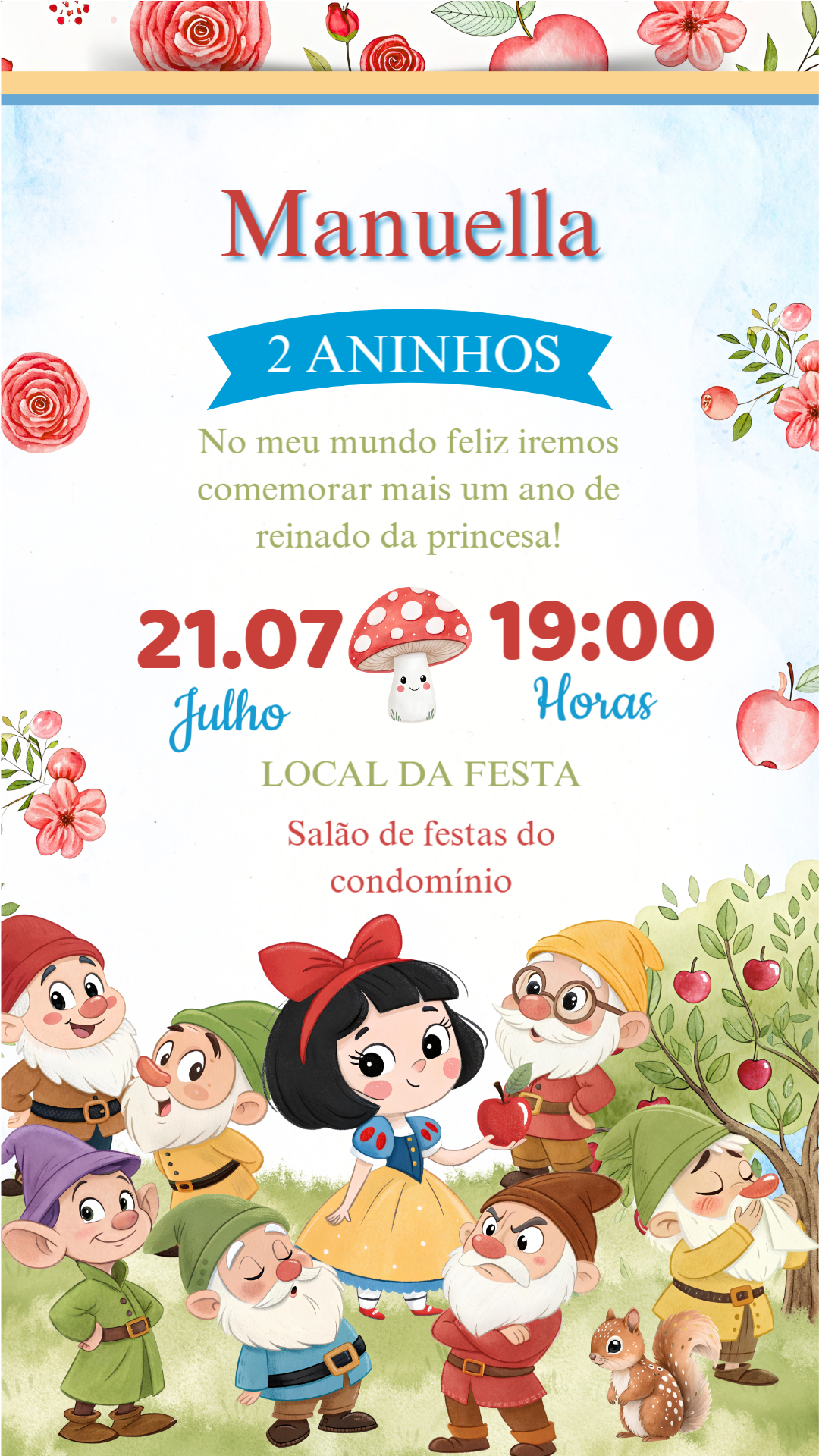 Convite Aniversário Branca de Neve para Editar Online Convite Aniversário Branca de Neve para Editar Online