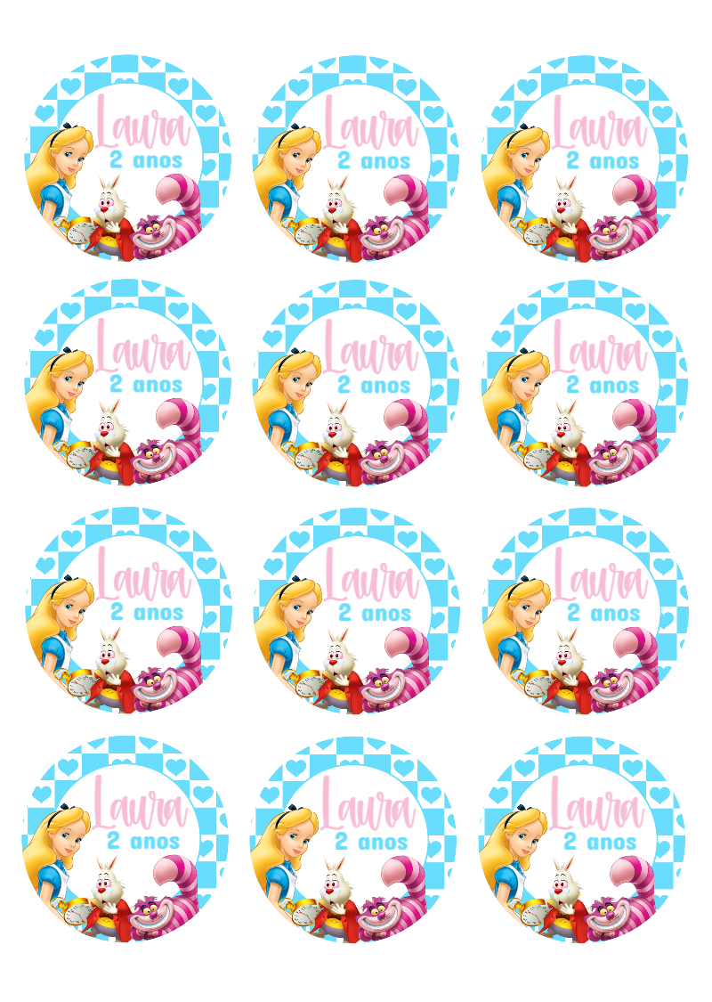 Adesivo Redondo Festa Alice no País das Maravilhas para Editar Adesivo Redondo Festa Alice no País das Maravilhas para Editar