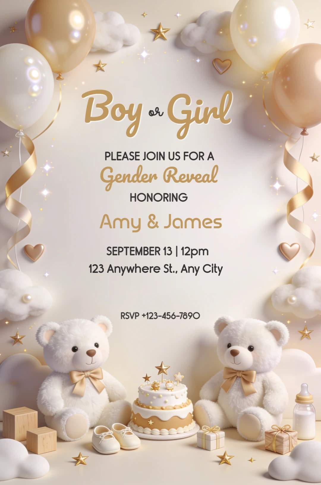 Teddy Bear Gender Reveal Invitation | Editable Digital Template Teddy Bear Gender Reveal Invitation | Editable Digital Template
