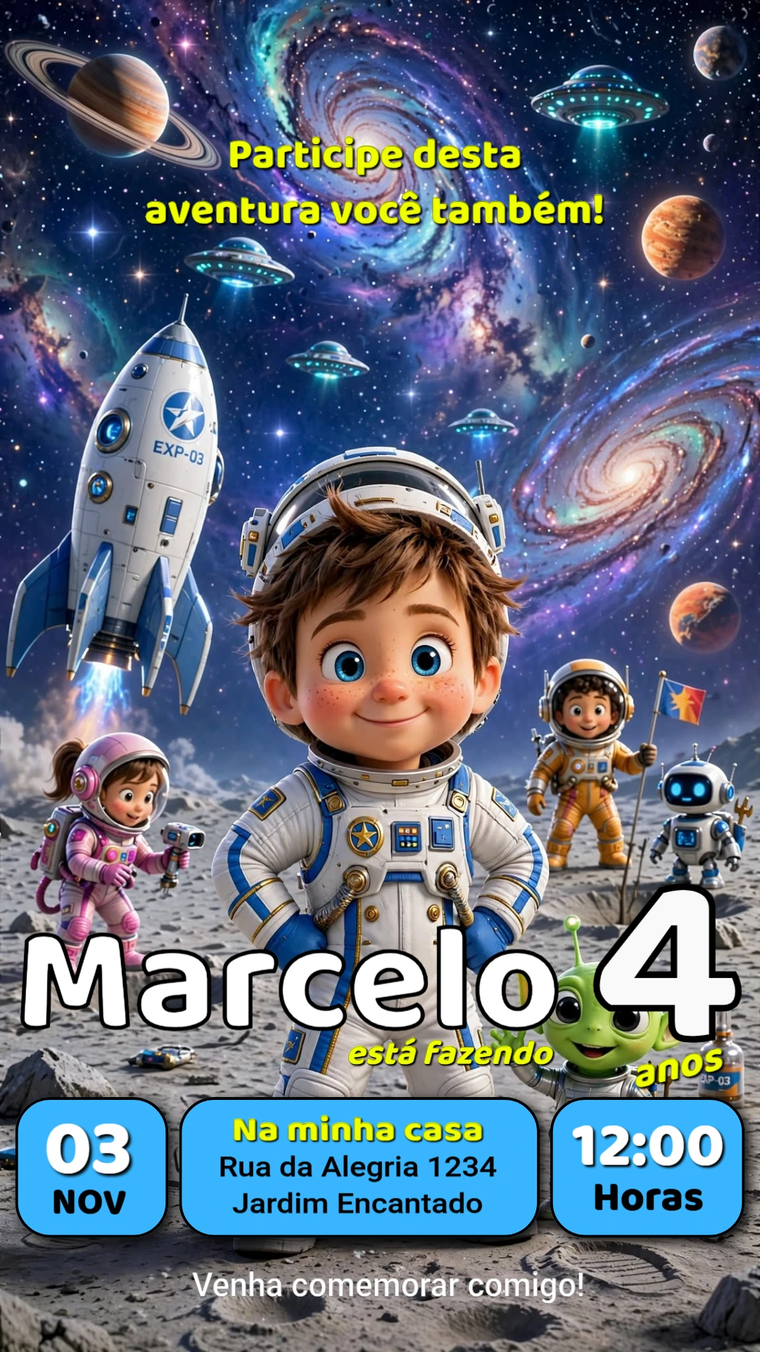 Convite de Aniversário Astronauta Menino para Editar Online Convite de Aniversário Astronauta Menino para Editar Online