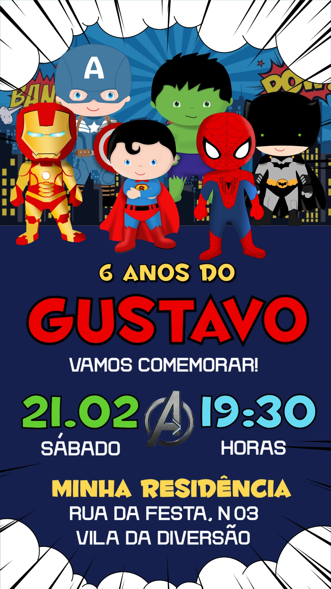 Convite de Aniversário Vingadores Baby Editável Online Convite de Aniversário Vingadores Baby Editável Online