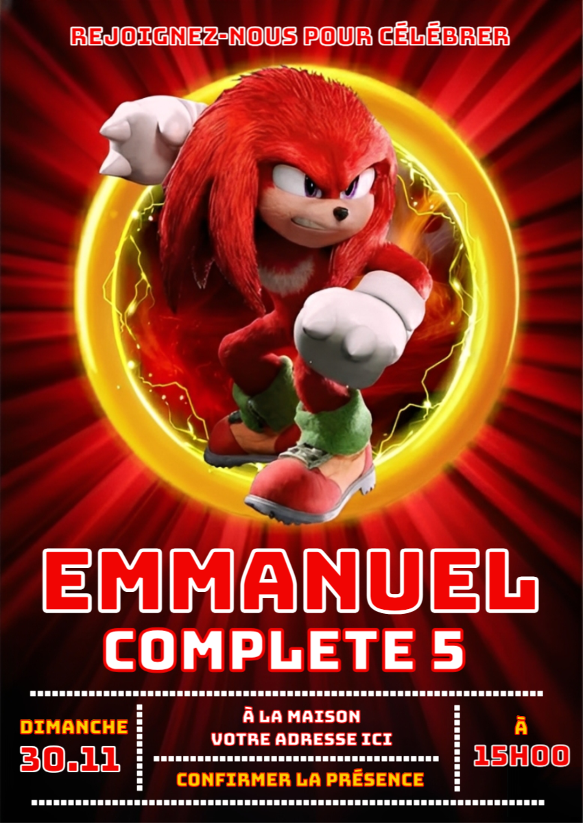 Invitation Anniversaire Knuckles Sonic à Modifier en Ligne Invitation Anniversaire Knuckles Sonic à Modifier en Ligne
