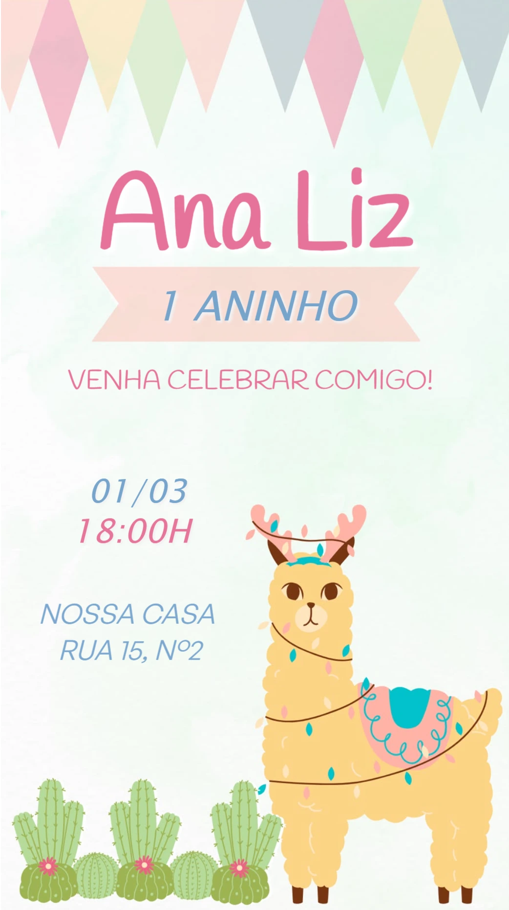 Convite de Aniversário Lhama e Cactos Editável Convite de Aniversário Lhama e Cactos Editável